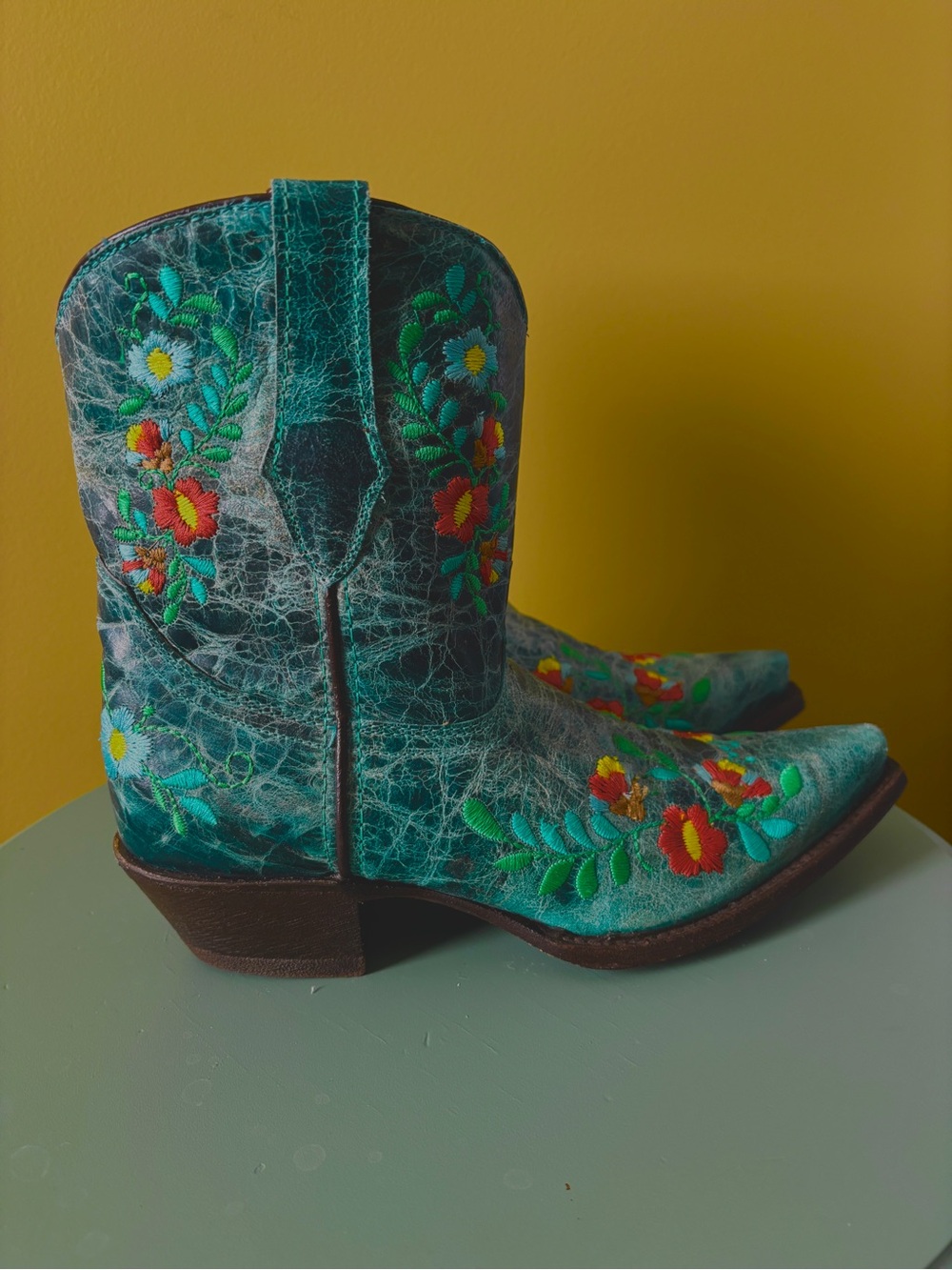 Teal Floral Embroidered Women's Cowboy Boots